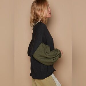 Color Block Roll Hem Hacci Sweater